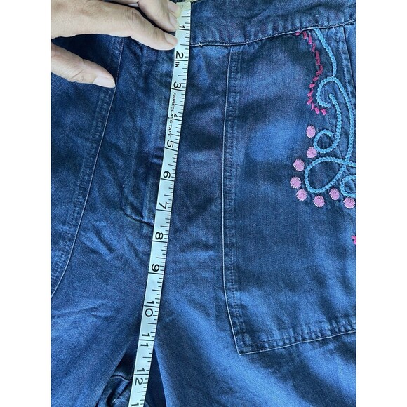 Johnny Was Workshop Embroidered Wide Leg High Elastic Waist Pants Denim Blue XS - Picture 8 of 11